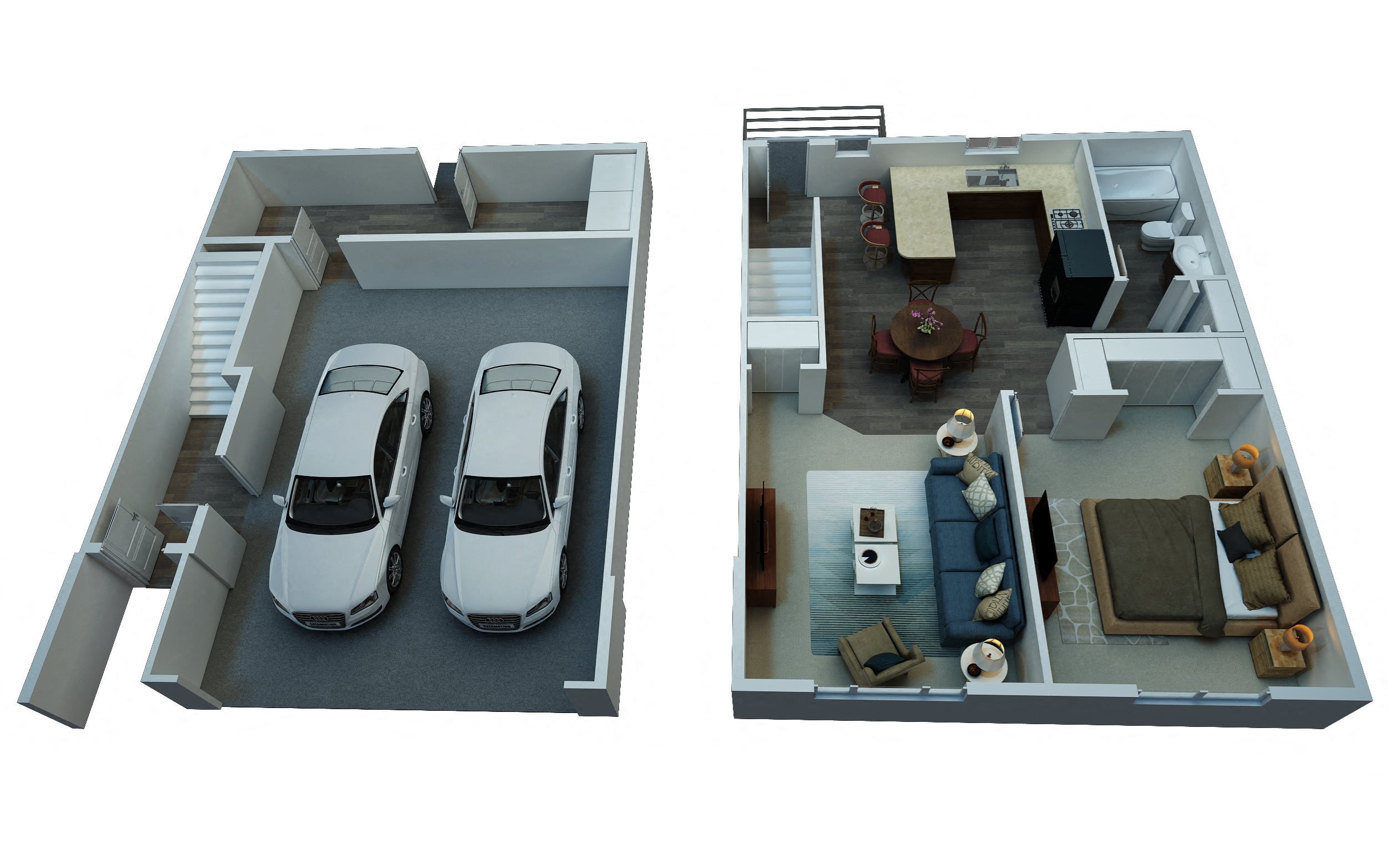 1 Bed 1 Bath Townhome with Attached Garage Floor Plan